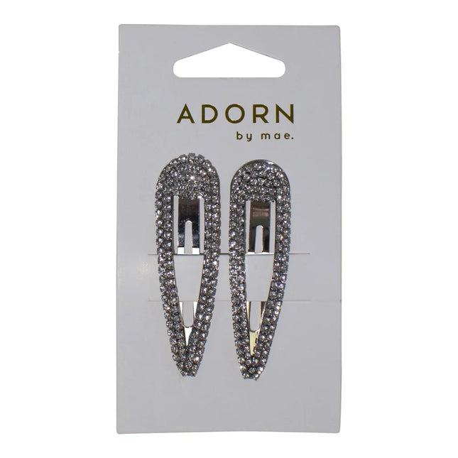 Mae One Touch Diamante Silver Hair Clips 2