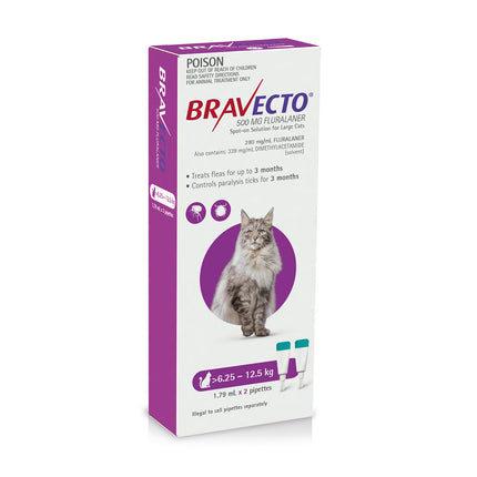 Bravecto Flea & Tick Spot-On For Large Cats Purple 2 Pipettes