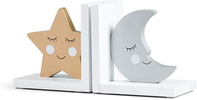 CribMATE Wooden Moon and Star Bookends for Kids Nursery Decor