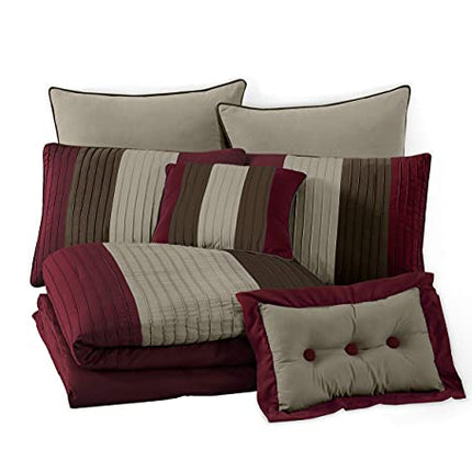 Chezmoi Collection Loft 8 Piece Luxury Striped Comforter Set King Burgundy Coffee Brown