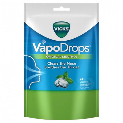 Vicks VapoDrops Original Menthol Lozenges 24 Pack - OhYouLuckyDuck.com.au