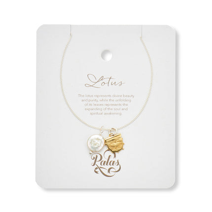 Palas Lotus and Pearl Amulet Necklace Spiritual Jewellery 45CM