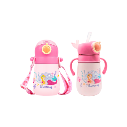 Momeasy Bpa Free Kids Water Bottle with Straw and Handle 400ML