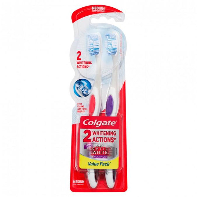Colgate 360° Optic White Platinum Toothbrush Medium 2 Pack - OhYouLuckyDuck.com.au