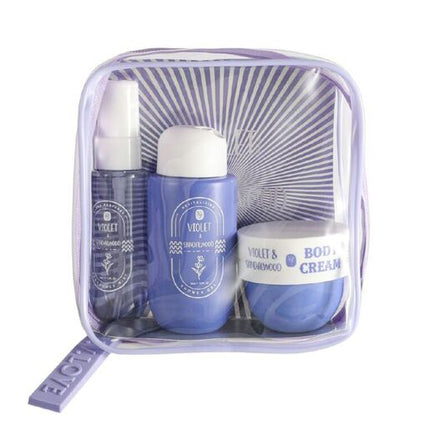 VV Love Violet And Sandalwood 3 Piece Bath And Body Gift Set Shower Gel 90ML Body Cream 50ML And Fragrance Mist 40ML