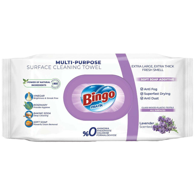 Bingo Surface Cleaning Wet Wipes Lavender 96 Piece