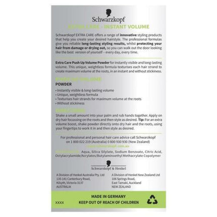 Schwarzkopf Extra Care Push Up Volume Powder 10g - OhYouLuckyDuck.com.au