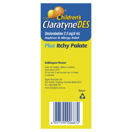 Claratyne DES Hayfever & Allergy Relief Bubblegum Syrup For Kids 100ml - OhYouLuckyDuck.com.au