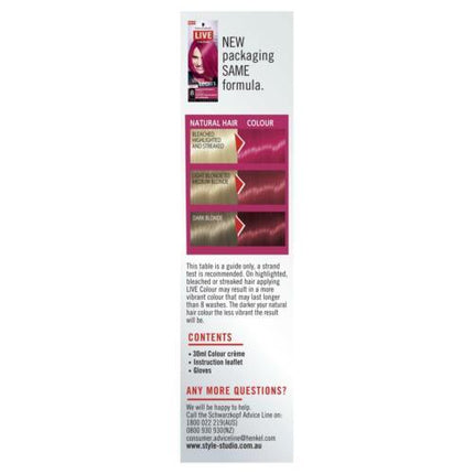 Schwarzkopf Ultra Brights Live Colour Raspberry Rebel - OhYouLuckyDuck.com.au