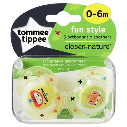 Closer to Nature Soother Fun Style 2pk 0-6m - OhYouLuckyDuck.com.au