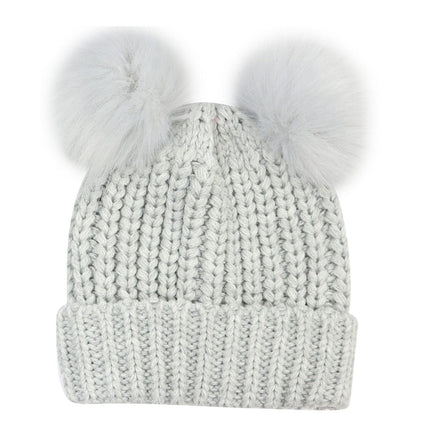 Foote street Double Pom Pom Beanie Light Grey Children Small Medium
