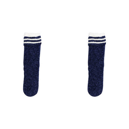 Wicked Sista Chenille Braid Slipper Socks with Stripe Navy 2 Pack One Size