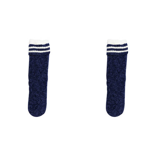 Wicked Sista Chenille Braid Slipper Socks with Stripe Navy 2 Pack One Size