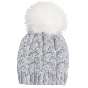 Foote Street Braided Beanie With Pom Pom Light Grey Small Medium
