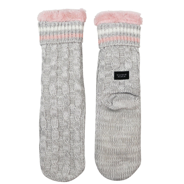 Wicked Sista Grey Knit Slipper Socks