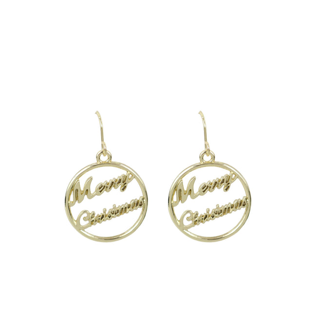 Wicked Sista Merry Christmas Earrings Gold Card