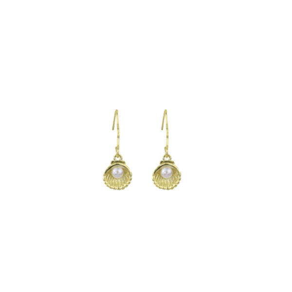 Wicked Sista Pearl Seashell Hook Earrings Gold