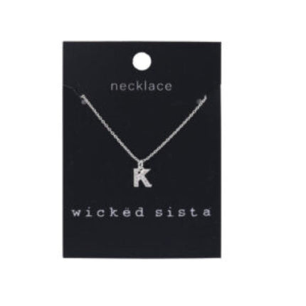 Wicked Sista K Initial Pendant Necklace in Silver Tone