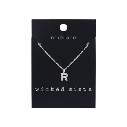 Wicked Sista letter R initial pendant Necklace in sterling silver