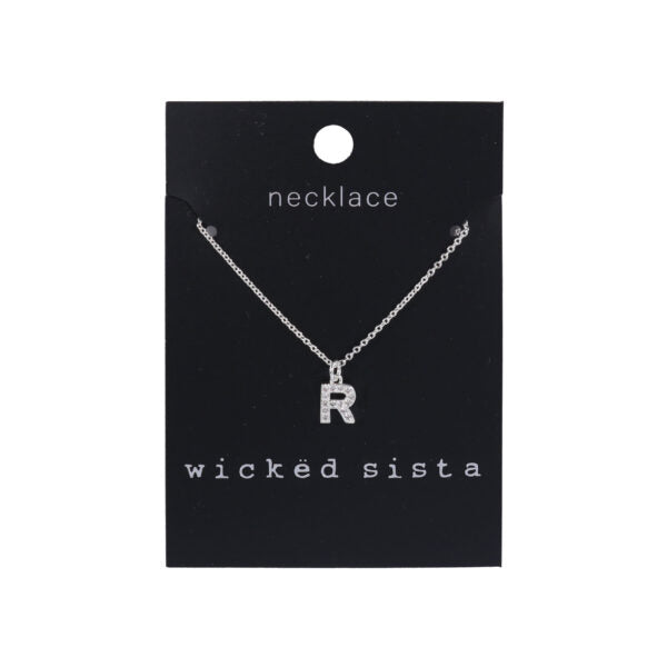 Wicked Sista letter R initial pendant Necklace in sterling silver