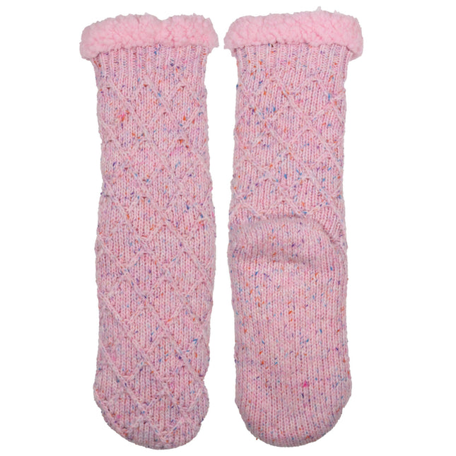 Wicked Sista Diamond Knit Slipper Socks Ice Pink Fleck