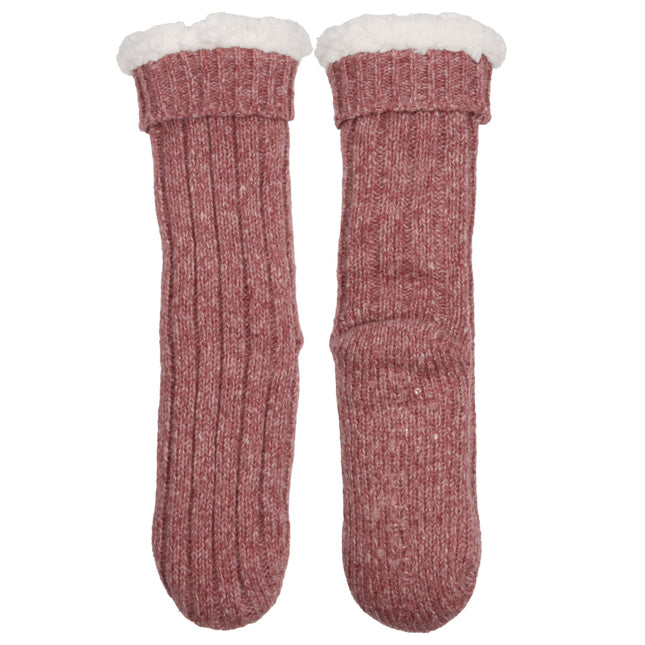Wicked Sista Rib Knit Cranberry Marle Slipper Socks