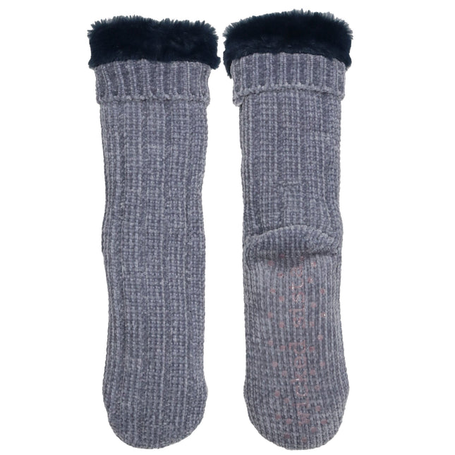 Wicked Sista Chenille Rib Knit Denim Slipper Socks