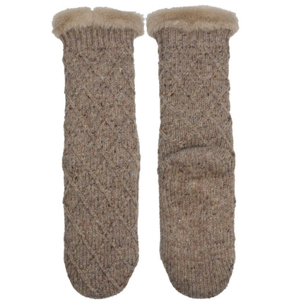 Wicked Sista Diamond Knit Taupe Fleck Slipper Socks