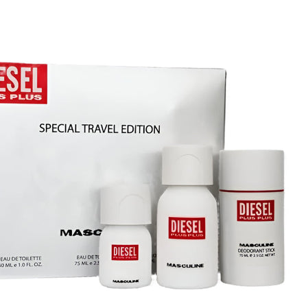 Diesel Plus Plus 3 Piece Travel Gift Set for Men with EDT 75ml Deodorant 75ml and EDT 30ml