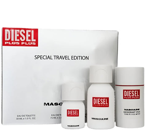 Diesel Plus Plus 3 Piece Travel Gift Set for Men with EDT 75ml Deodorant 75ml and EDT 30ml