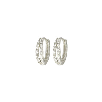 Wicked Sista Pearly Crystal Huggie Hoop Earrings Silver