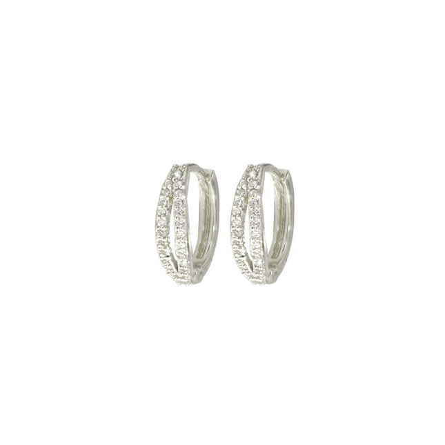 Wicked Sista Pearly Crystal Huggie Hoop Earrings Silver