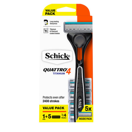 Schick Quattro Titanium 4 Razor Kit + 5 Refills 6 Piece Set
