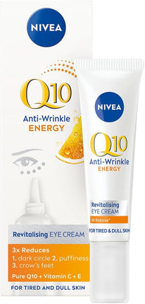 Nivea Q10 Plus Vitamin C Moisturising Anti-Wrinkle Energy Eye Cream, with Q10 & Creatine for Tired Skin & Fine Lines, 15ml