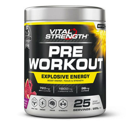 Vital Strength Pre Workout Watermelon Powder for Energy and Focus 225G