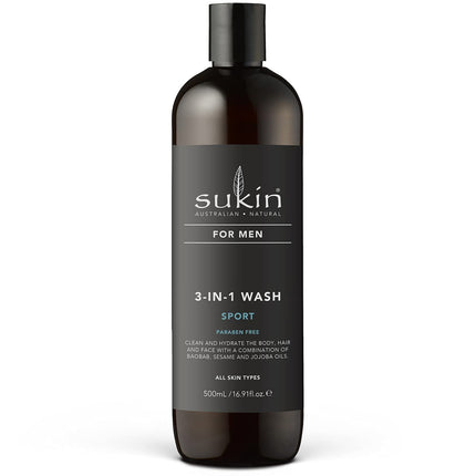 SUKIN MENS 3-1 WASH SPORT 500ML