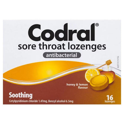 Codral Sore Throat Lozenges Honey & Lemon 16 Lozenges - OhYouLuckyDuck.com.au