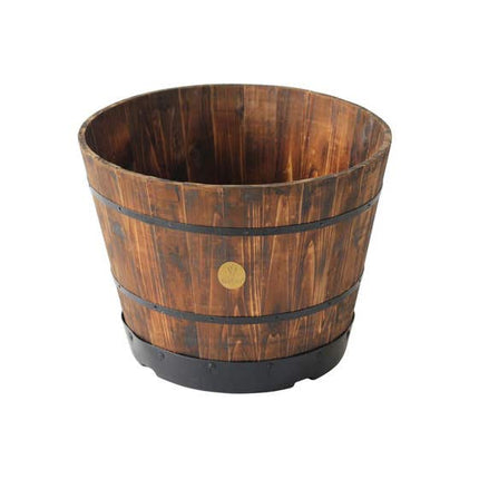 Vegtrug Wooden Barrel Planter Burnt Oak Finish