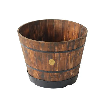 Vegtrug Planter Wooden Barrel Burnt Oak 55Cm