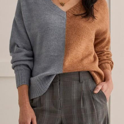 Tribal Long Sleeve V Neck Sweater Cinnamon