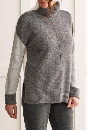 Tribal Long Sleeve Turtle Neck Sweater Charcoal