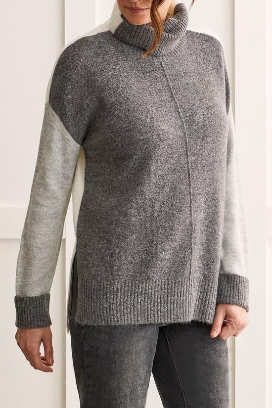 Tribal Long Sleeve Turtle Neck Sweater Charcoal