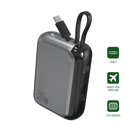 4Smarts Power Bank Pocket with Integrated USB-C cable 10000mAh 30W Space Grey