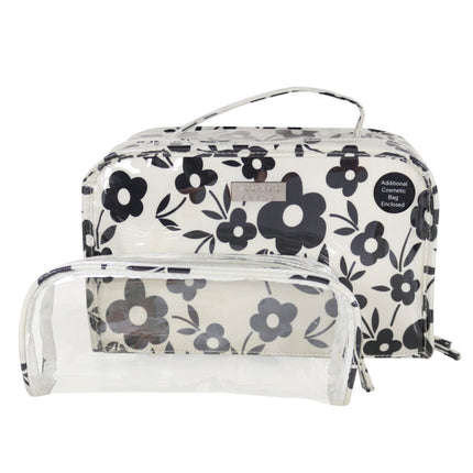 Wicked Sista Monochrome Floral 2 in 1 Cosmetic Bag Set for Travel and Makeup Storage