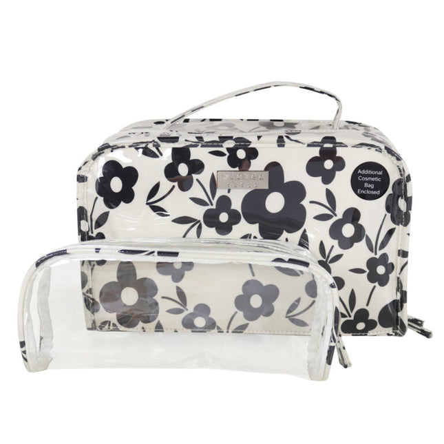 Wicked Sista Monochrome Floral 2 in 1 Cosmetic Bag Set for Travel and Makeup Storage