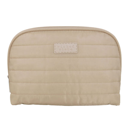 Wicked Sista Quilted Medium Round Shell Cosmetic Bag in Beige