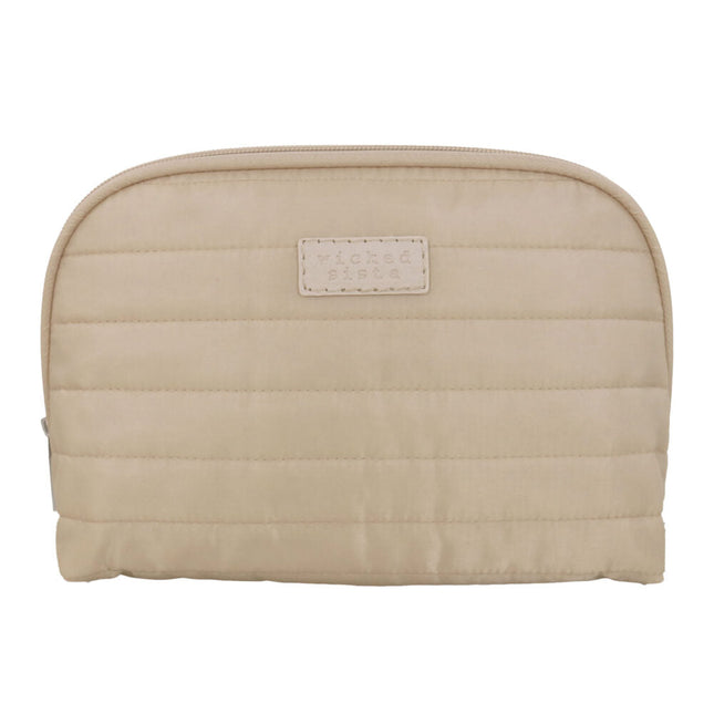 Wicked Sista Quilted Medium Round Shell Cosmetic Bag in Beige