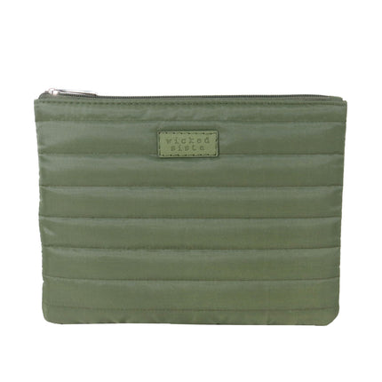 Wicked Sista Khaki Quilted Flat Cosmetic Bag