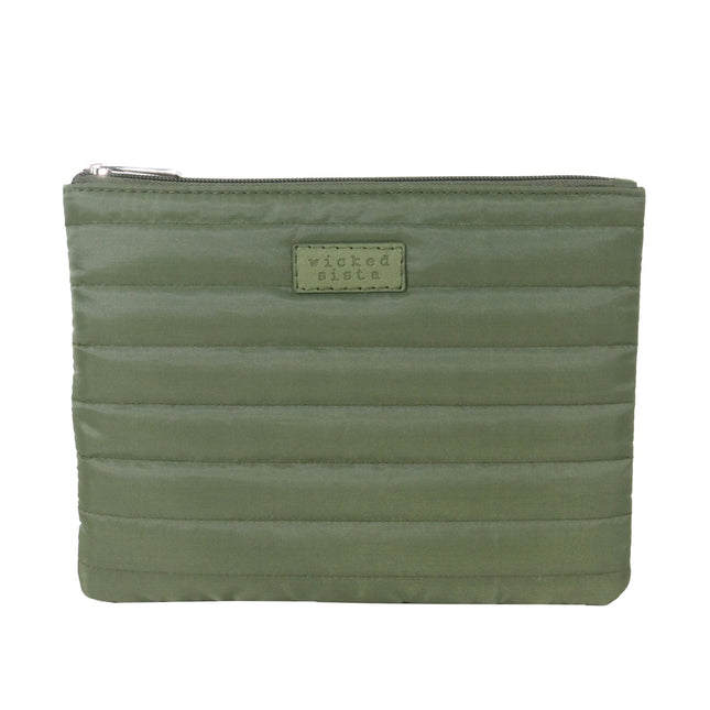 Wicked Sista Khaki Quilted Flat Cosmetic Bag