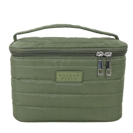 Wicked Sista Quilted Small Vanity Case Khaki Cosmetic Makeup Toiletry Travel Bag